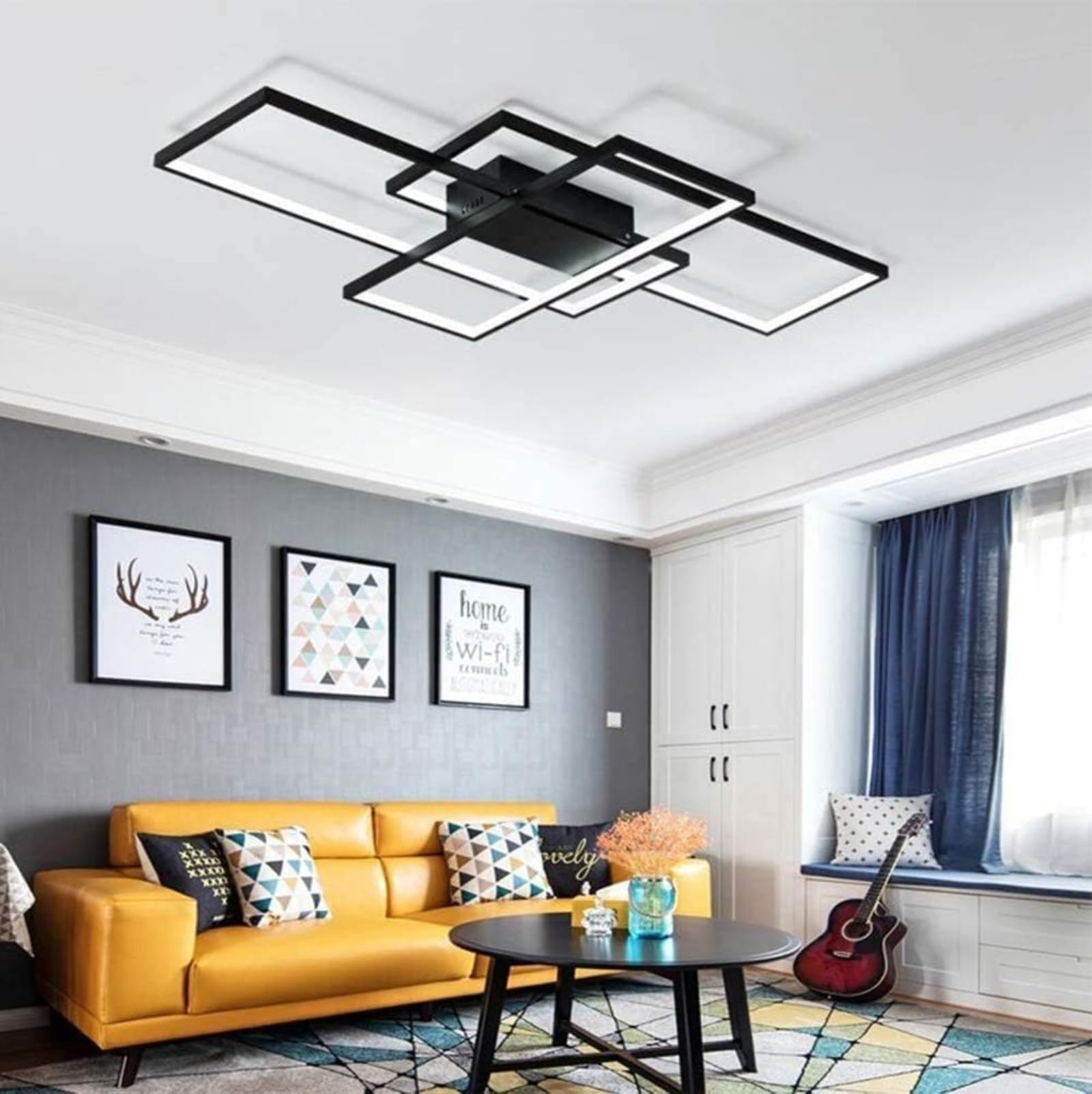 Moderna lámpara LED de Techo Para Salón Regulable, Pantalla de Acrílico Iluminación de Techo Diseño Cuadrado Lámpara de Comedor con Mando a Distancia Luz de Techo Interior Oficina Lámpara Colgante