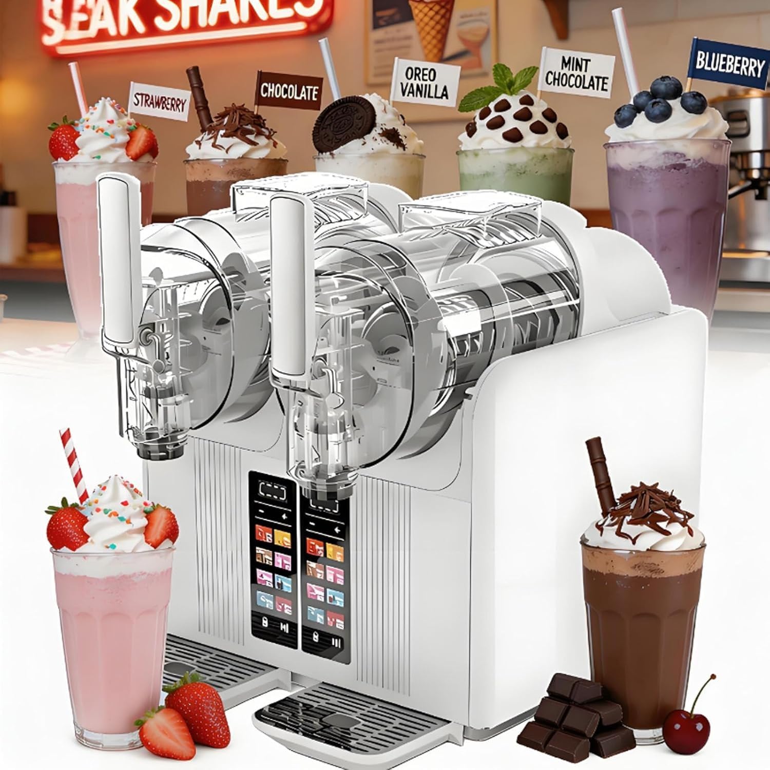 Wytwornica Do Slushy Bez Lodu, 430 W, 2 X 2 L/0,53 Galona, ​​Komercyjna, 7-Stopniowa Maszyna Do Schłodzonych Napojów I Granity Z Automatycznym Czyszczeniem I Blokadą Rodzicielską(White)