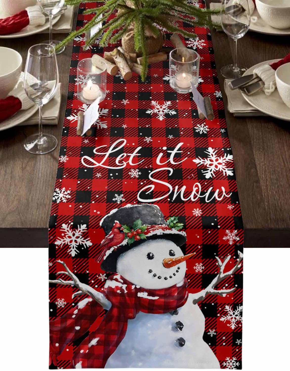 Boanket Christmas Snowman Table Runner 36 Inch Long, Red