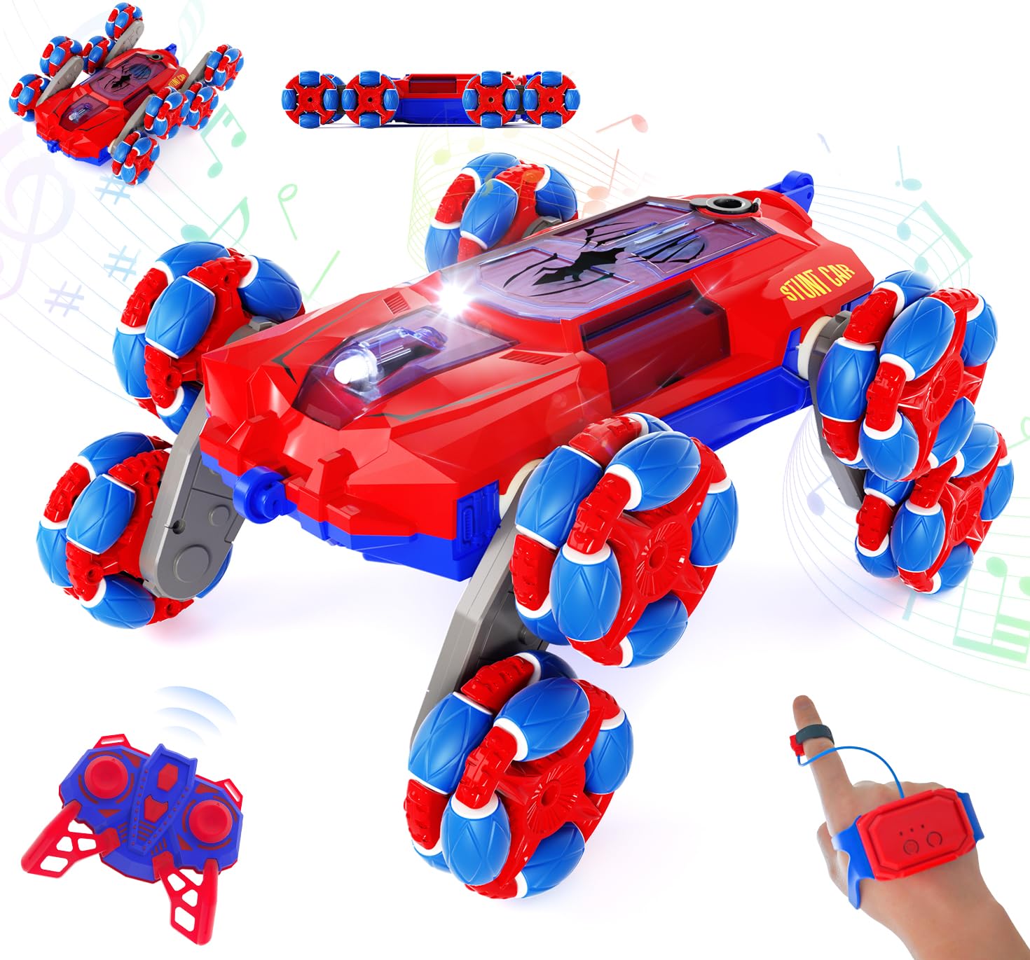 28C 8WD Gesture Sensing RC Stunt Car, Hand Remote Control Toy for  Boys Age 8-13, Spider with Light Sound, Rotation Remote Control Car