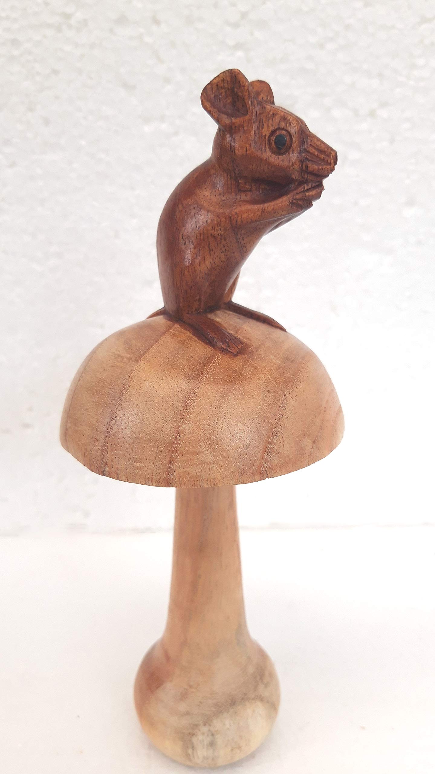 Plantation Designs Brown Unusual Carved Wooden Mouse On A Toadstool Mouse Carving 20Cm