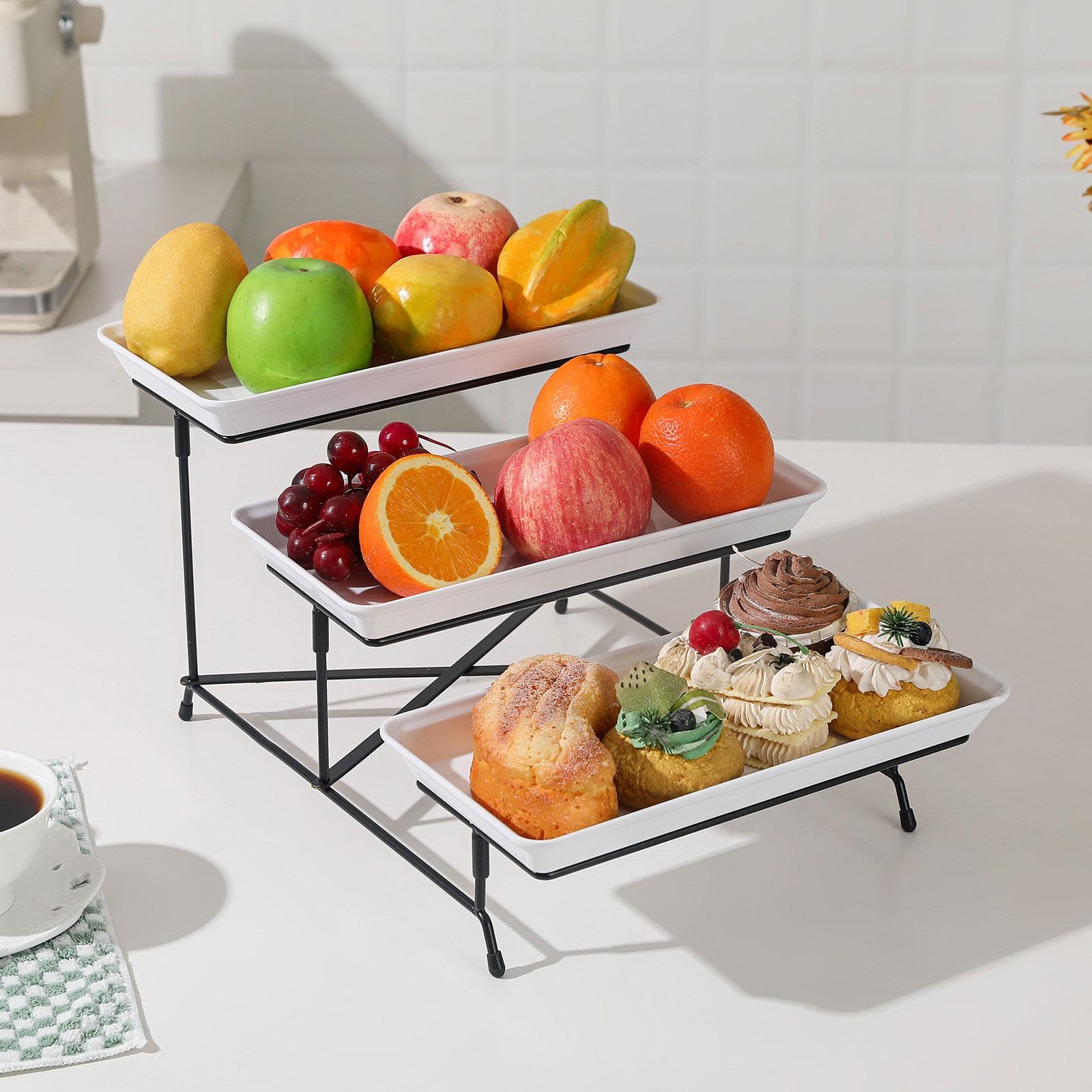 kowaku Cupcake Bandeja para Servir Postres Y Frutas Expositor con Estantes Resistente Y Montaje Fácil Adecuado para de Dulces Bodas Y Celebracione, Negro, Individual