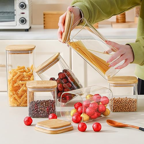 Miniatura 7 de Recipientes de vidrio para almacenamiento de alimentos con tapas de bambú, tarros de vidrio de borosilicato de 34 onzas de alto para granos de café,