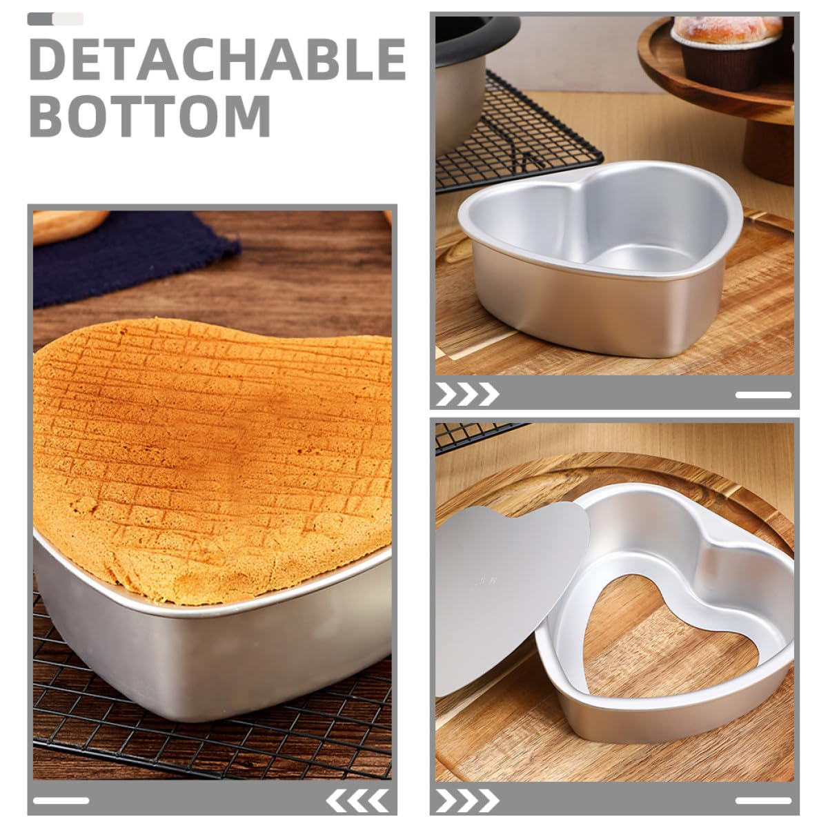 Amosfun Moldes para Hornear en Forma de Corazón de Aluminio 18 Cm con Fondo Desmontable 2 Piezas para Pasteles, Tartas y Brownies, Aptos para Horno y Eventos Obsequios