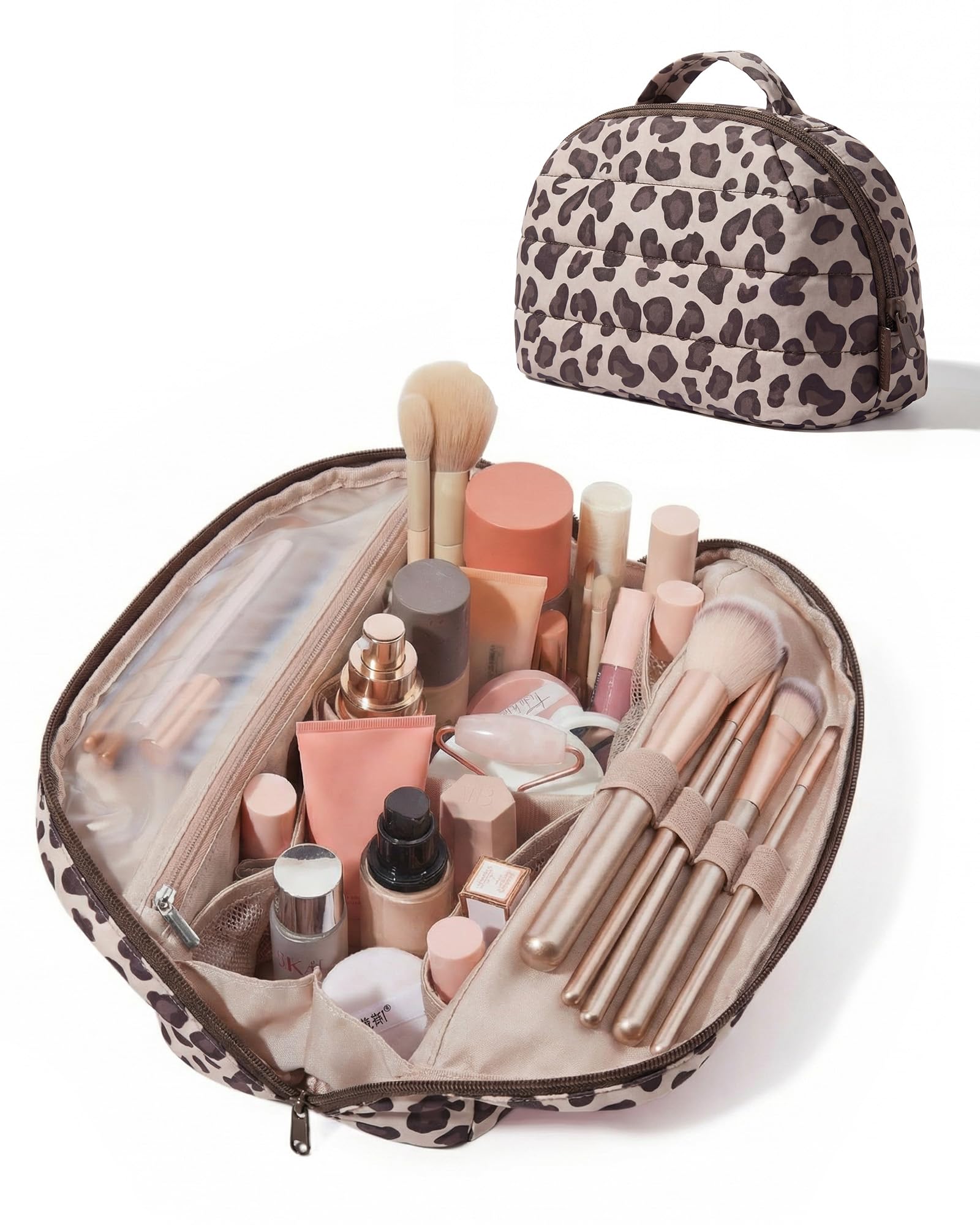 BAGSMART Travel Makeup Bag for Women, Portable Cosmetic Case, Leopard Print
