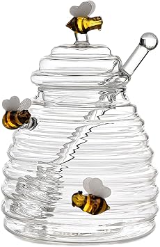 awakentti Glass Honey Container, Clear Honey Jars, Clear and Transparent Honey Pot with Lid, Easy Access and High Capacity, for Home Kitchen Storage, Gift for Family, Friends