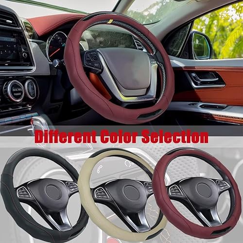 Miniatura 5 de Funda universal para volante de automóvil con posavasos de 15 pulgadas, de cuero de fibra de carbono, agarre cómodo, transpirable, antideslizante,