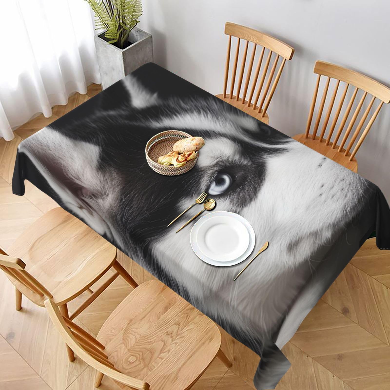 WPKJU Husky Dog Printed Tablecloth 60x90 in Water Resistant Table Cover Washable Rectangle Table Cloth for Dining Tables