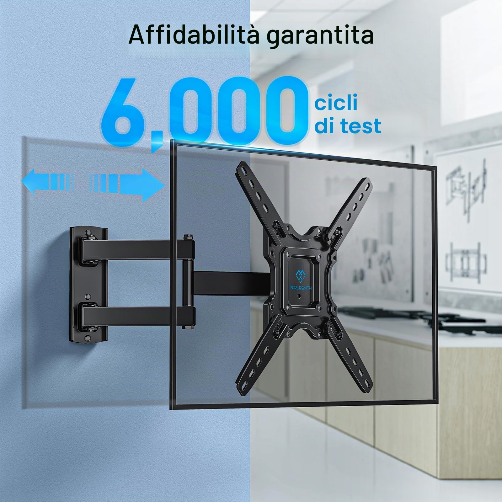 PERLESMITH Supporto TV Parete Inclinabile Orientabile per Schermi 26-60 Pollici LED LCD Curvo 35 kg VESA 400x400 mm