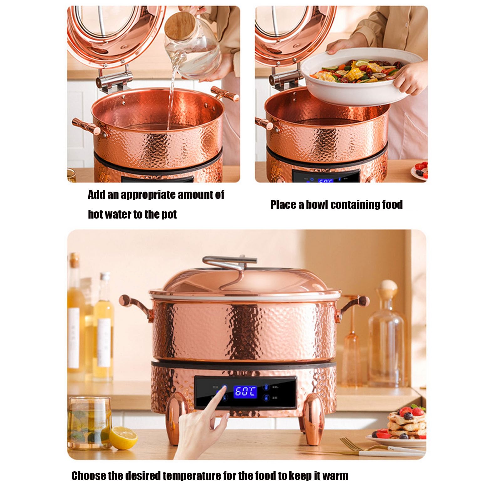 Forniture per Catering in Acciaio Inossidabile di Alta qualità 30°C ~90°C Set da Buffet Multifunzionale Chafing Dish 220V Facile da Pulire per casa e Ristorante