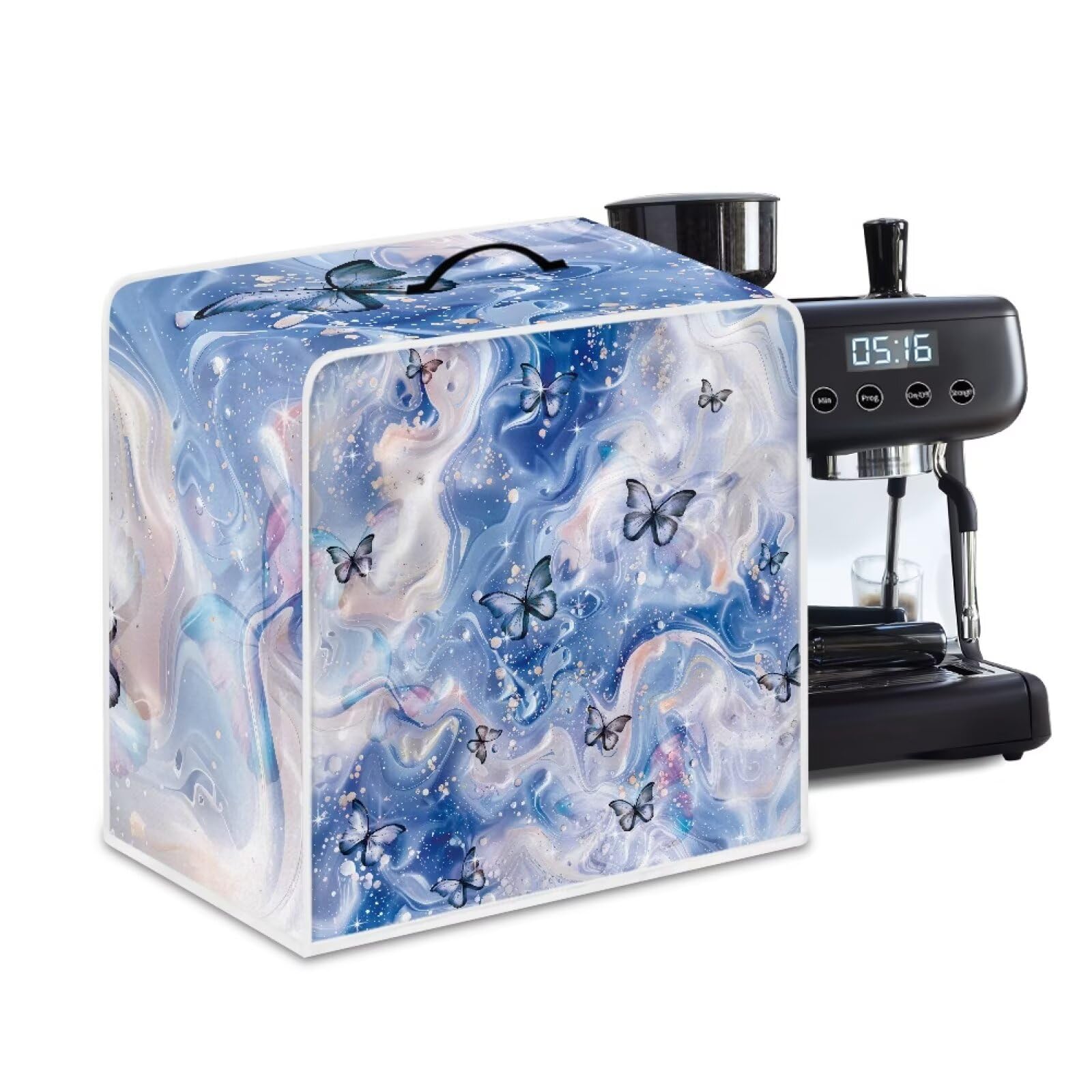 Marble Texture Butterfly Pattern Coffee Maker Covers With Top Handle Folding Coffee Machine Dust Covers For Blender Mixer Juice Machine Keep Office Home Kitchen Clean