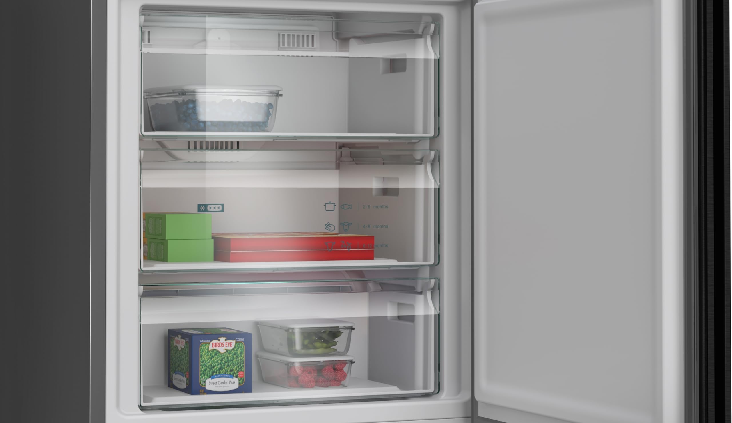 Siemens iQ300 - Frigorífico y congelador XXL (203 x 70 cm, KG49NVXCG, 311 L de refrigeración y congelación de 129 L, total noFrost, colocación sin costuras, hyperFresh 0ºC, acero negro antihuellas)