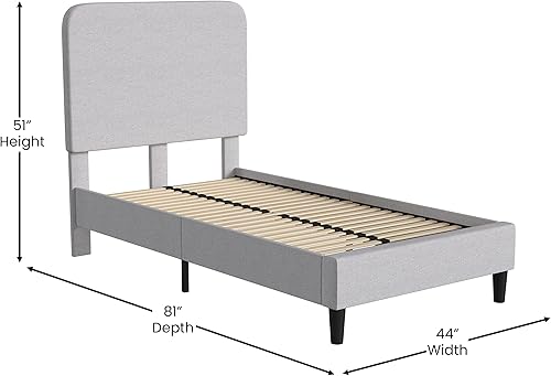 Miniatura 6 de Taylor & Logan Adaire - Base de cama tapizada de tela con cabecero redondeado en gris claro, tamaño individual
