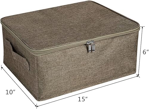 Miniatura 3 de ANMINY Contenedores de almacenamiento con tapa con cremallera, cajas de almacenamiento con asas, tablero de plástico PP, plegable, tela de lino de