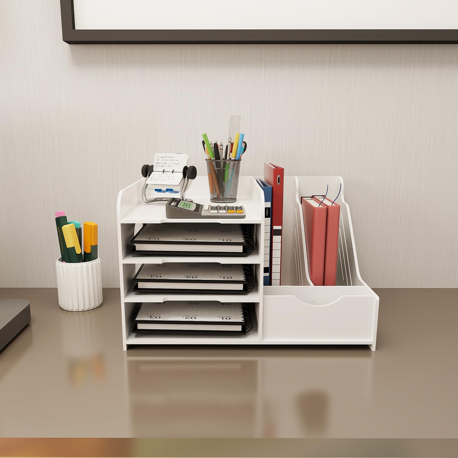 Briefabla Organizer na dokumenty A4, organizer na dokumenty na biurko z uchwytem na długopis, stylowy schowek na biurko do szkoły i domu, 40 x 31 x 25 cm, biały (1 sztuka)