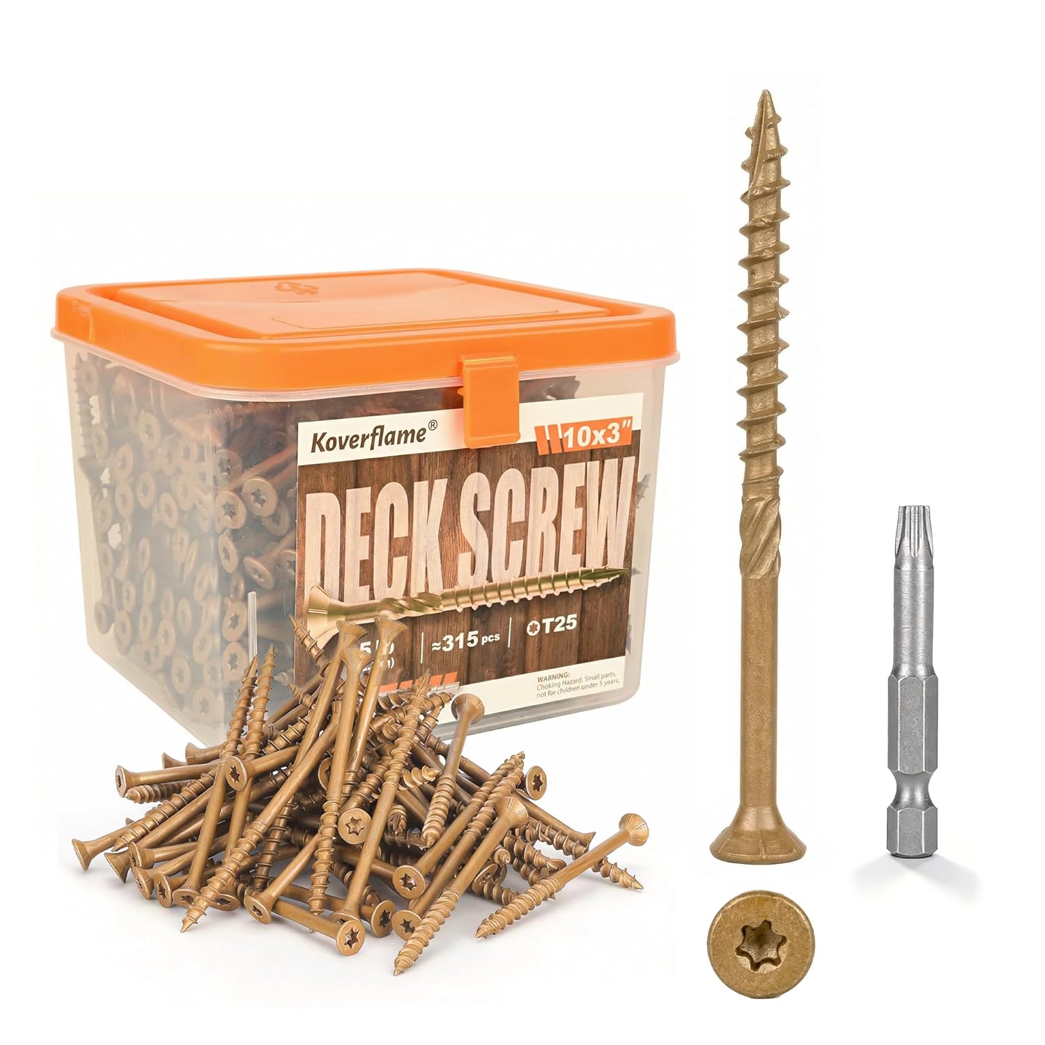 Deck Screws #10 x 3 in for Outdoor Wood Projects: No Pre-Drilling Rust-Resistant Tan Epoxy Coated - 5 lb (≈315 pcs) with T25 Torx Drive Bit Deck Fence Pressure Treated Lumber