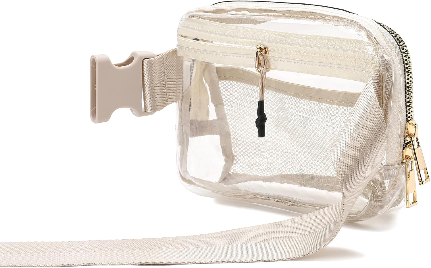 Clear Belt Bag Clear fanny pack stadium approved for Women Men with Adjustable Strap Crossbody Bag Waist Bag for Concerts Sports Travelling Hiking Running (BEIGE)