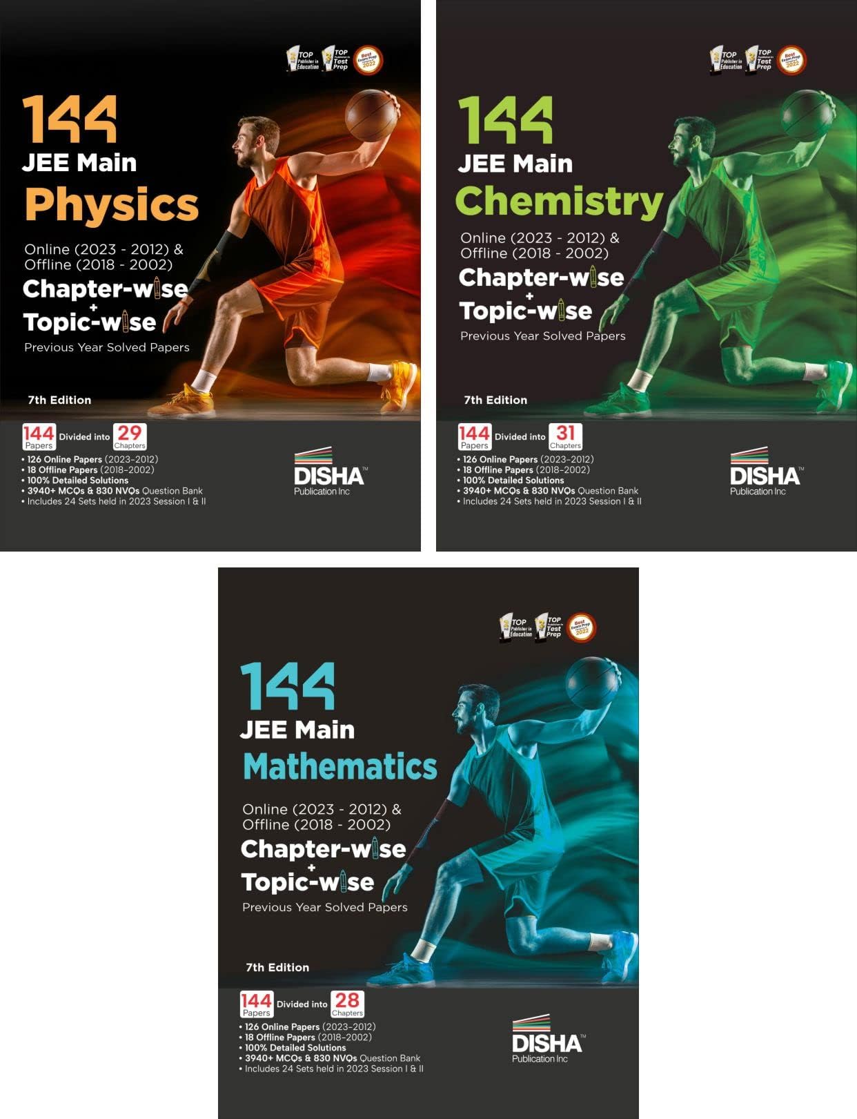 Disha 144 Jee Main Online (2023 - 2012) & Offline (2018 - 2002) Physics, Chemistry & Mathematics Chapter-Wise + Topic-Wise Previous Years Solved Papers Ncert Chapterwise Pyq Question Bank with