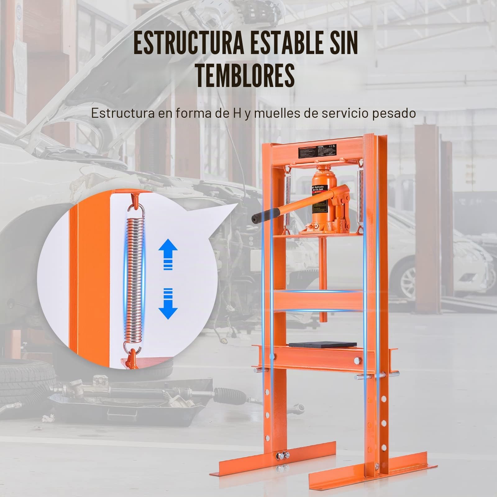 VEVOR Prensa Hidráulica para Taller Prensa Hidráulica para Garaje/Tienda con Marco en H de 6 T Prensa Ajustable para Taller con Placas de Prensado Prensa Hidráulica de Alta Resistencia para Garaje