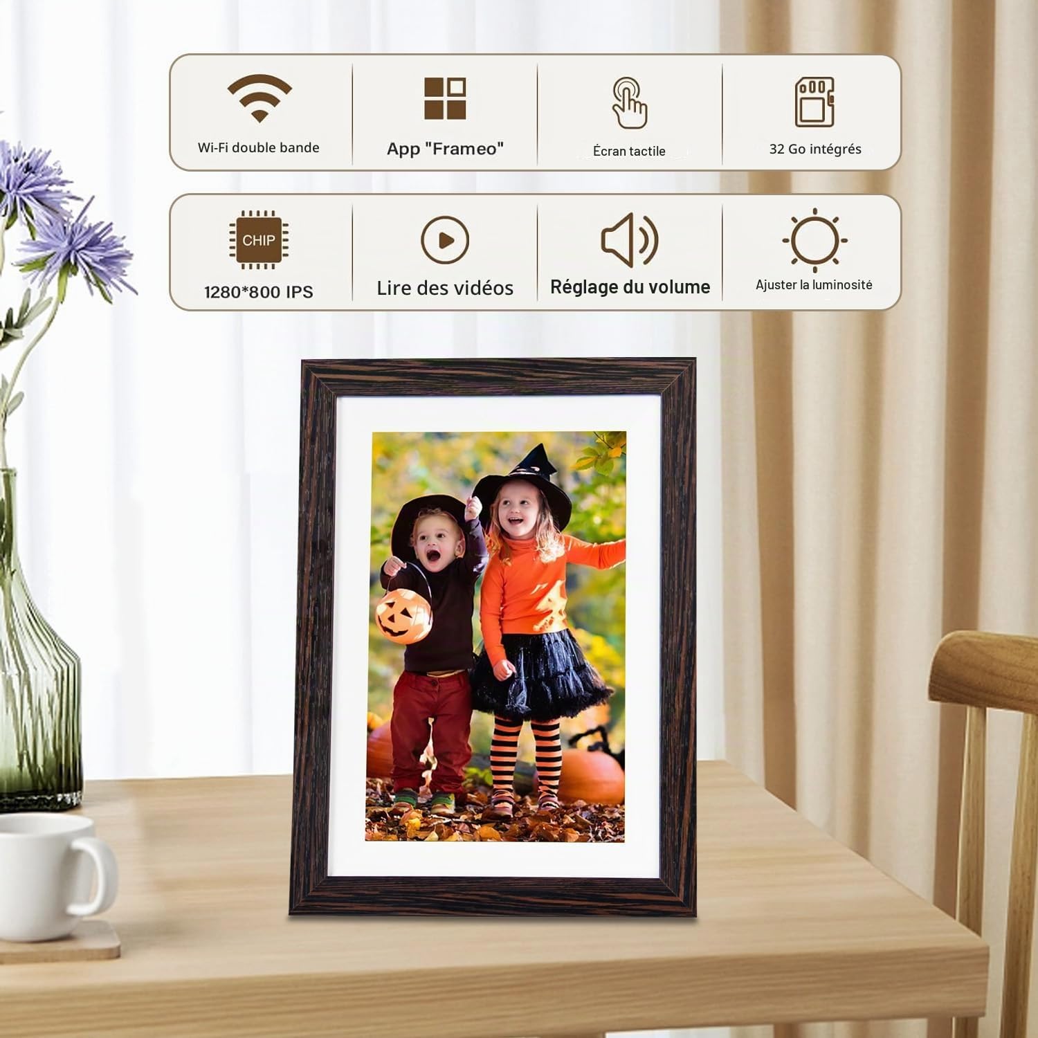 Hesmor Cadre Photo numérique WiFi, Cadre Photo numérique de 10,1 Pouces, écran Tactile LCD IPS 1280 x 800, Rotation Automatique, Stockage de 32 Go intégré