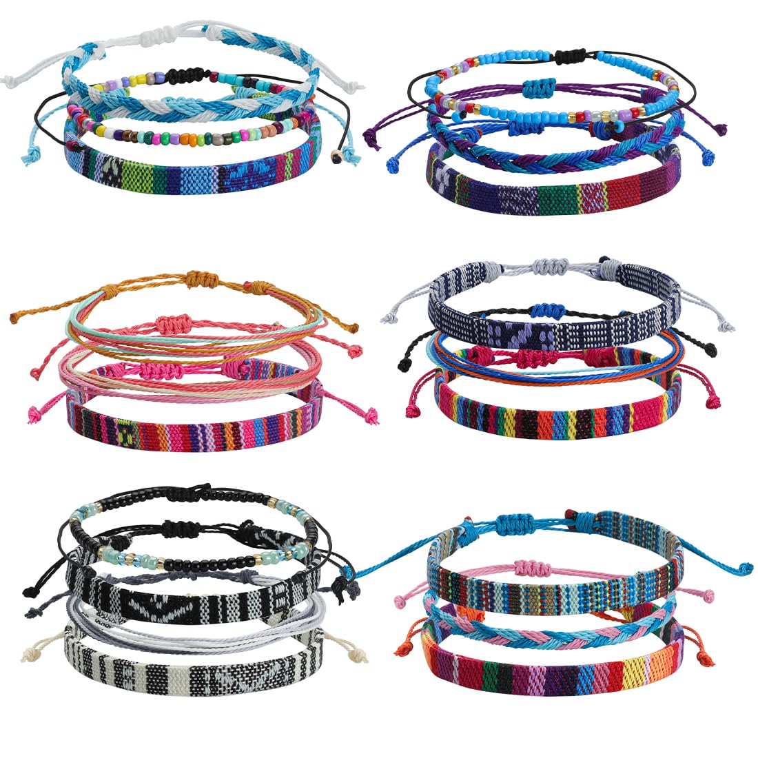 Beach Bracelet Set for Men and Women, Surfer Men Bracelet, Braided Boho Summer Bracelets Adjustable Men's Bracelet Handmade Women Bracelet String Rope Ankle Bracelets Birthday Gift