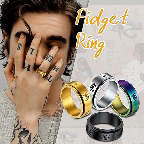 Miniatura 2 de U7 Rhinestone Eye of Horus Ring, Ankh Cross Rng, Stainless SteelBlack18K Gold Plated Egypt Rings, Protection Rings for Men Women Size 7-14