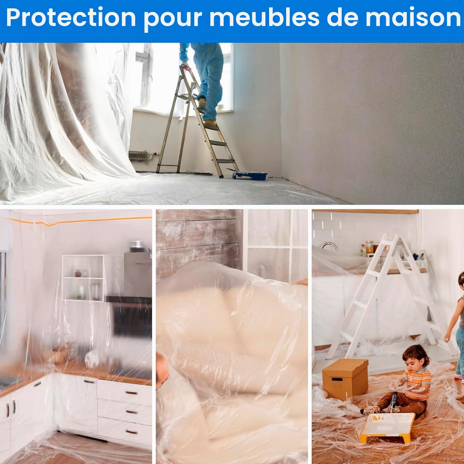 TAPEBEAR Film de Masquage Large 2600mm x 20m x 4 Rouleaux