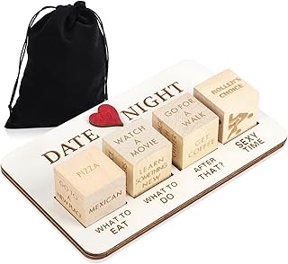 BBXWANG Wooden Date Night Dice, Romantic What To Do Date Night Couples Games with Pouch Storage, Novelty Action Decision Dice Games Date Night Ideas for Couples, Valentine's Day, Birthday