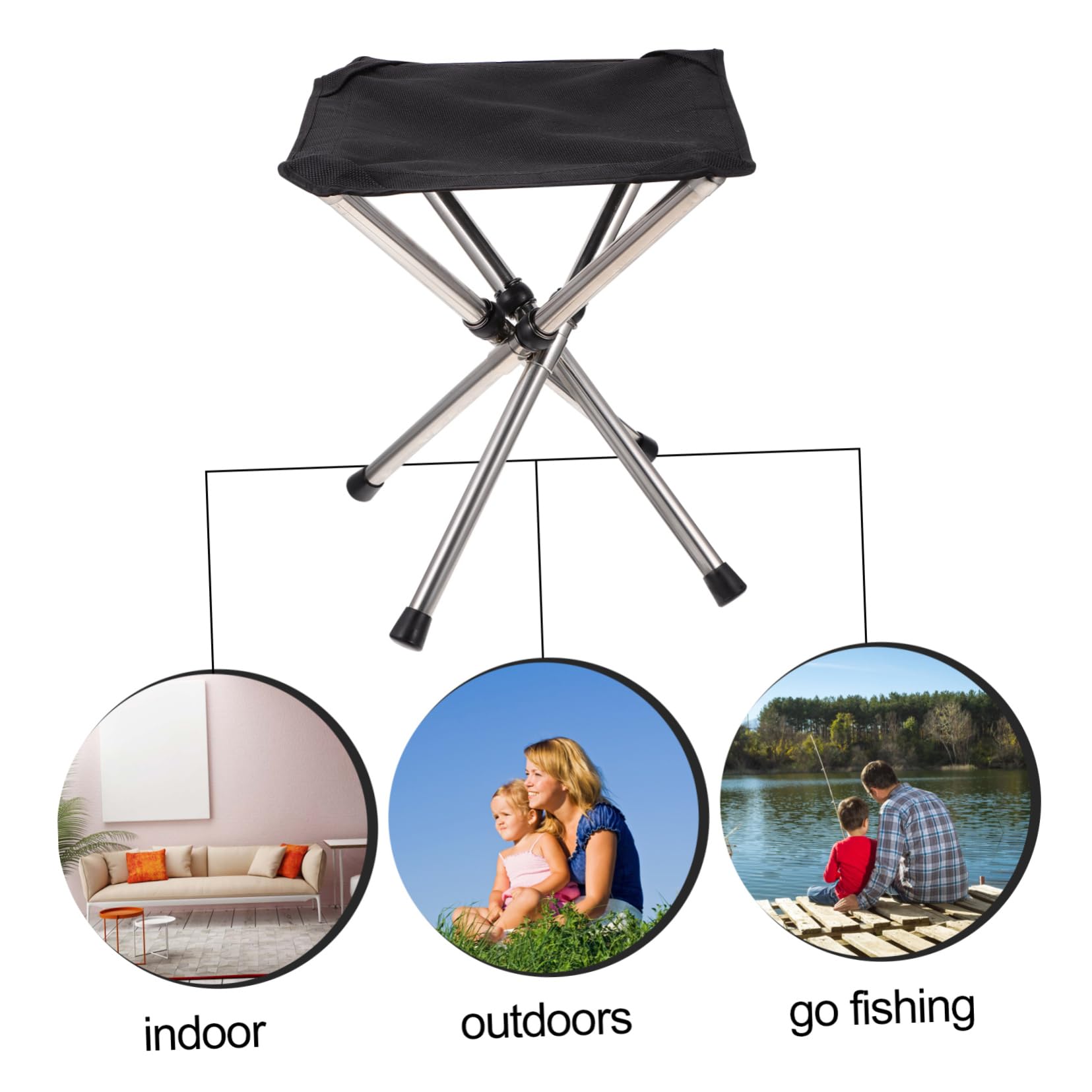 Toddmomy Sgabello da Pesca Pieghevole Portatile in Acciaio Inossidabile Nero, Pratico e Resistente per Picnic e Giardino, come Sedia da Campeggio Salvaspazio