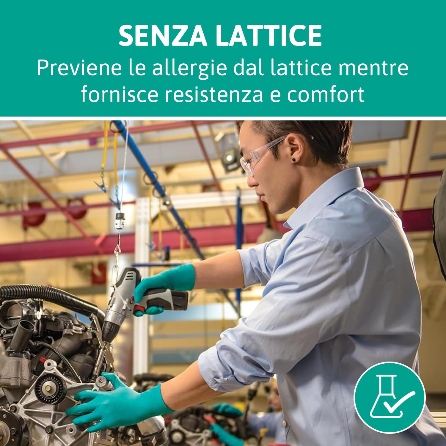 Ansell TouchNTuff 92-600 Guanti Monouso in Nitrile, Senza Polvere, Alta Resistenza Chimica e Meccanica, Protezione degli Alimenti, Usi Professionali e Industriali, Verde, Taglia L (100 Guanti)