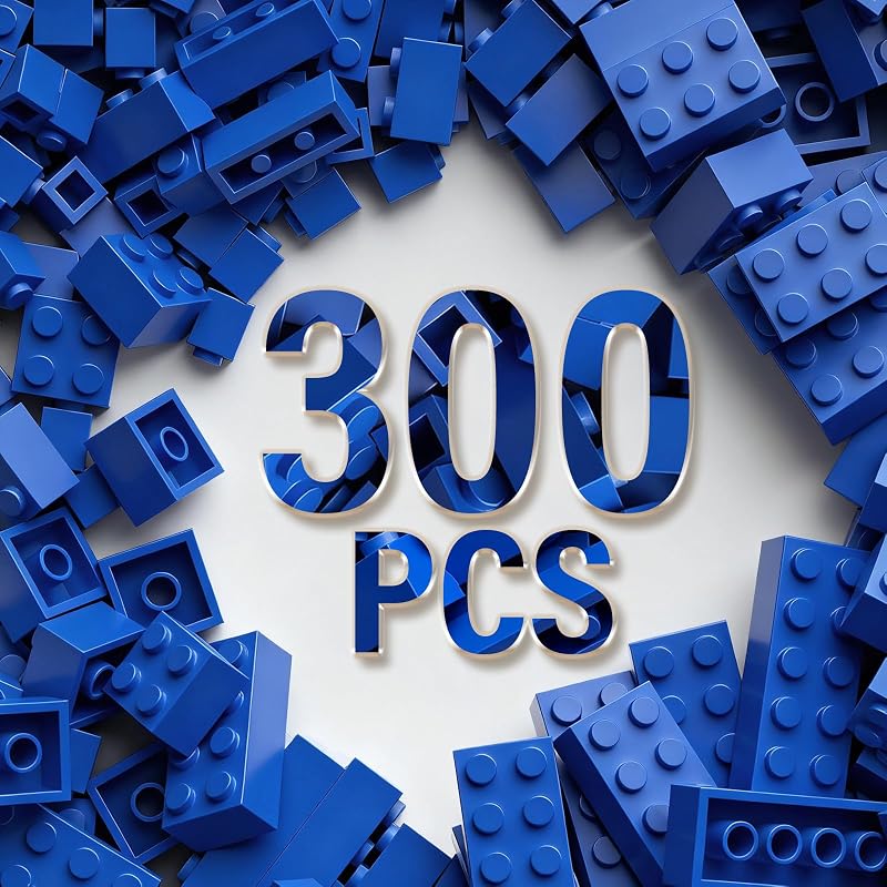 300 Piece Blue Building Bricks, 6 Size Classic Mixed Building Block Set, Compatible with Lego and Major Brands, Suitable for Boys and Girls Over 6 Years Old