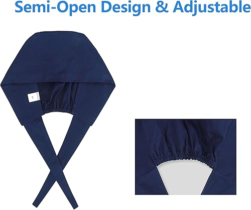 Miniatura 106 de QBA Adjustable Working Cap with Button, Cotton Working Hat Sweatband, Elastic Bandage Tie Back Hats for Women & Men, One