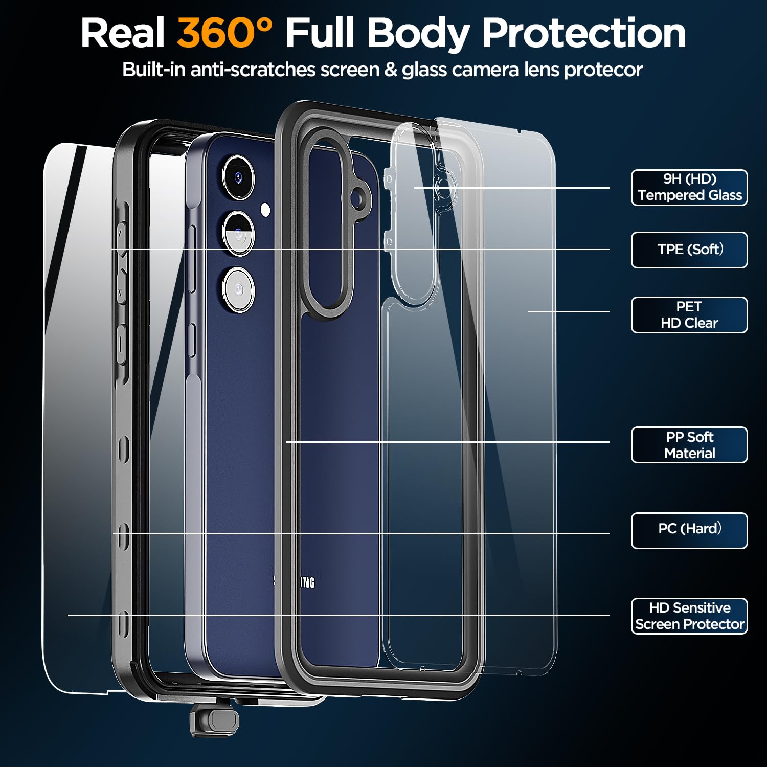 AICase Custodia Samsung Galaxy A35 Impermeabile Trasparente Proteggi Schermo Integrato Resistente alla Neve, alla Polvere, agli Urti, Certificato IP68 Protezione Completa del Corpo Subacqueo