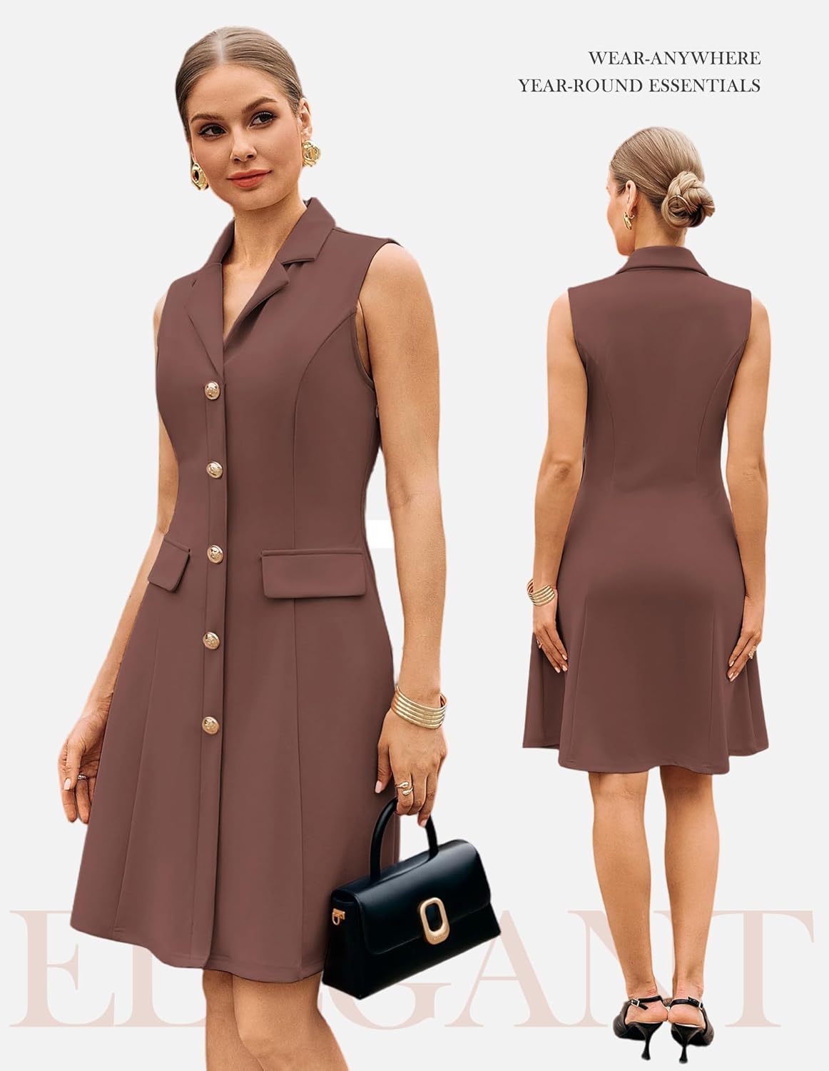 GRACE KARIN Work Dresses for Women 2026 Sleeveless Button Business Midi Dress Notch Lapel V Neck Formal Office A Line Dresses - Image 3