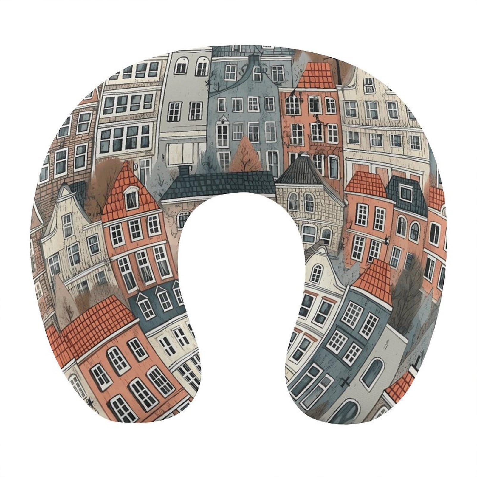 Btcowzrv Style House Pattern U Shaped Neck Pillow Travel Pillows