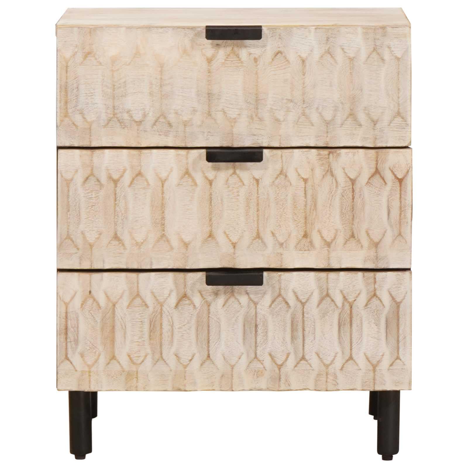 Table de Chevet Blanche en Bois de manguier Massif, 50 x 33 x 62 cm, avec 3 tiroirs, guéridon pour Chambre à côté du lit, Rangement pour Lampe Livre téléphone