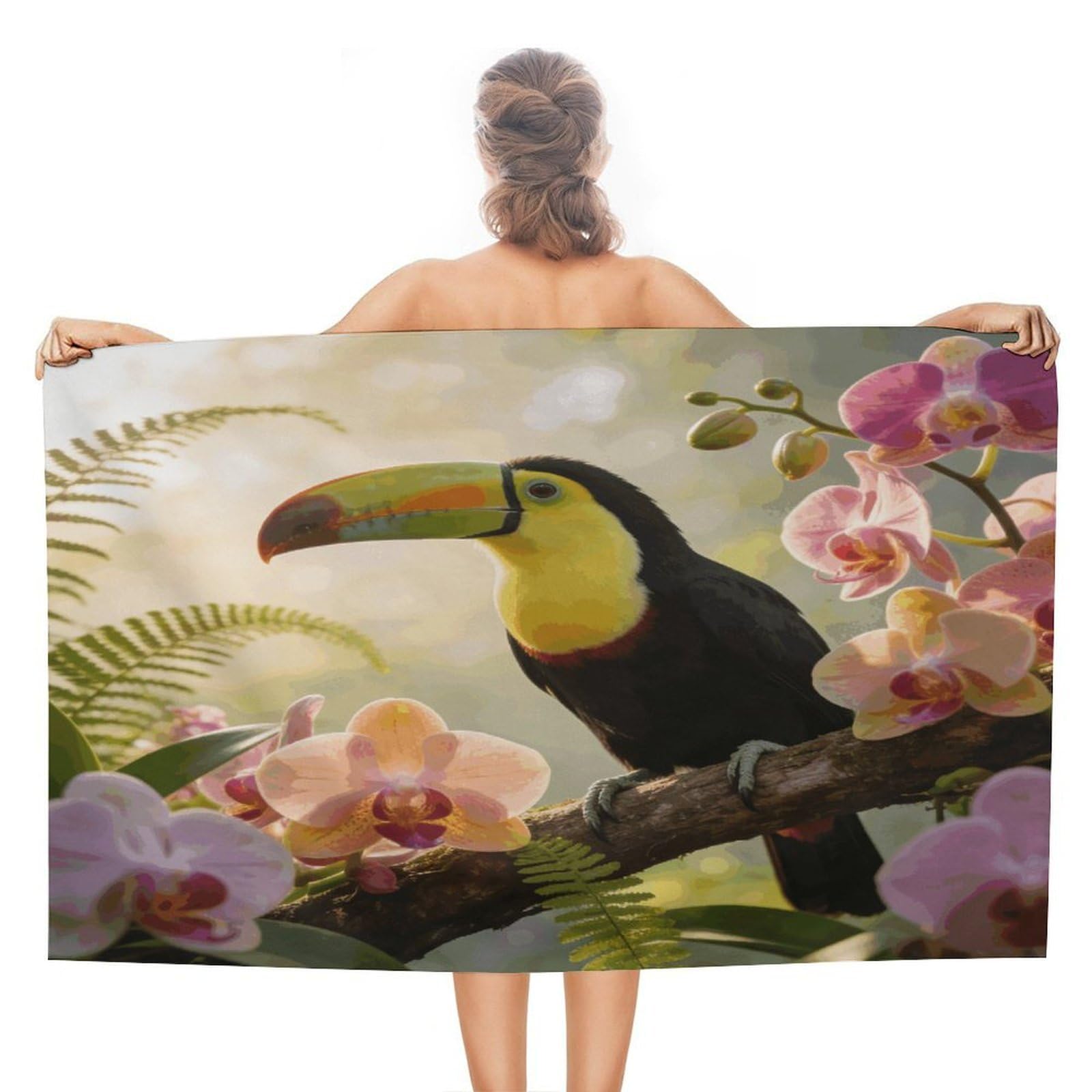 VstaDank The Morning Song of The Toucan and The Orchid Bath Towel Stylish Double-Faced Pile Travel Towel Soft Absorbent Beach Towel for Pool Swim Sports Camping Adults Gift 51X31 Inch