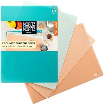 Moritz & Moritz 4 x Kitchen Cutting Mat   28 x 38 cm   Cutting Mat Kitchen for Quick Work   Cutting Board Plastic Flexible