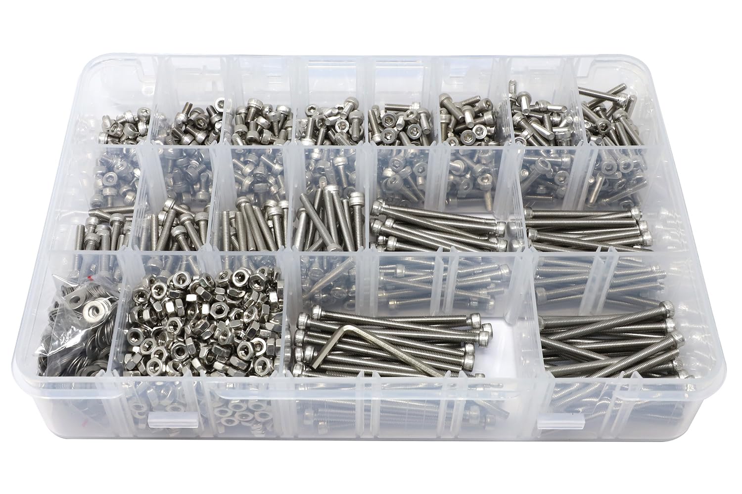 iexcell 1800 piezas métricas M3 x 4/5/6/8/10/12/14/16/18/20/25/30/35/40/45/50 acero inoxidable 304 cabeza hexagonal tornillos Blots tuercas arandelas surtido kit