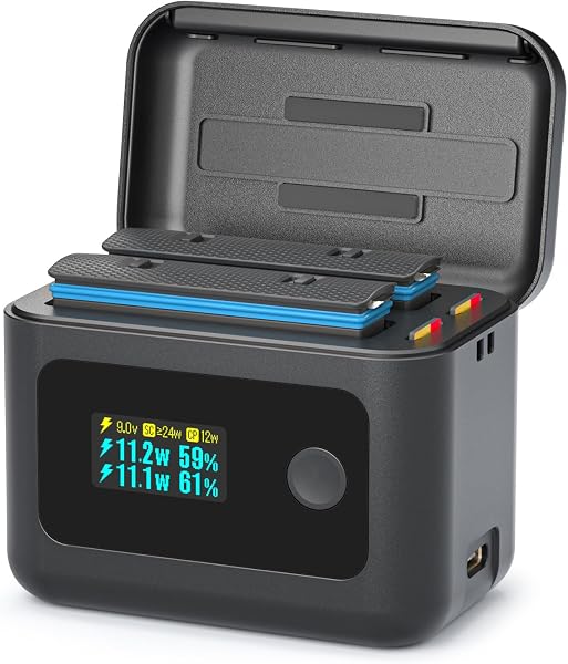 Treeboy Hub de chargeur de batterie intelligent pour accessoires Insta360 X4 Air, boîtier de charge double 24 W avec écran LCD, batterie SOC, piles non incluses - 1