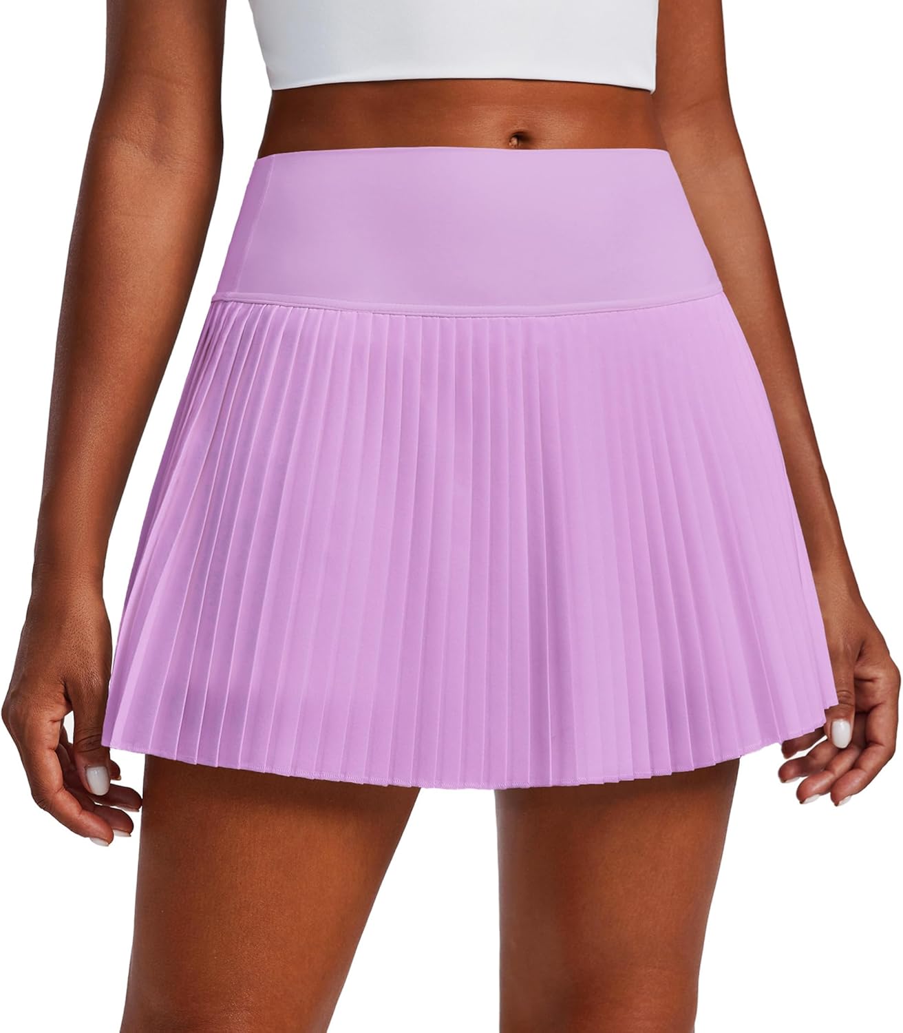 PINSPARK 15" High Waist Pleated Tennis Skirts for Women with Shorts Mini Athletic Workout Golf Skort Skirts with Pockets
