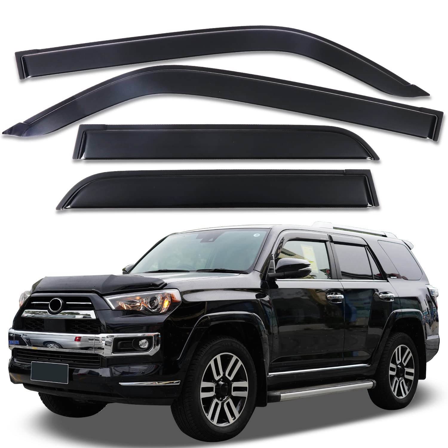Photo 1 of APILT Tape-On Vent Visors Rain Guards Side Window Deflectors Dark Smoke 4-Piece Set for 2010-2023 Toyota 4Runner with Thicker