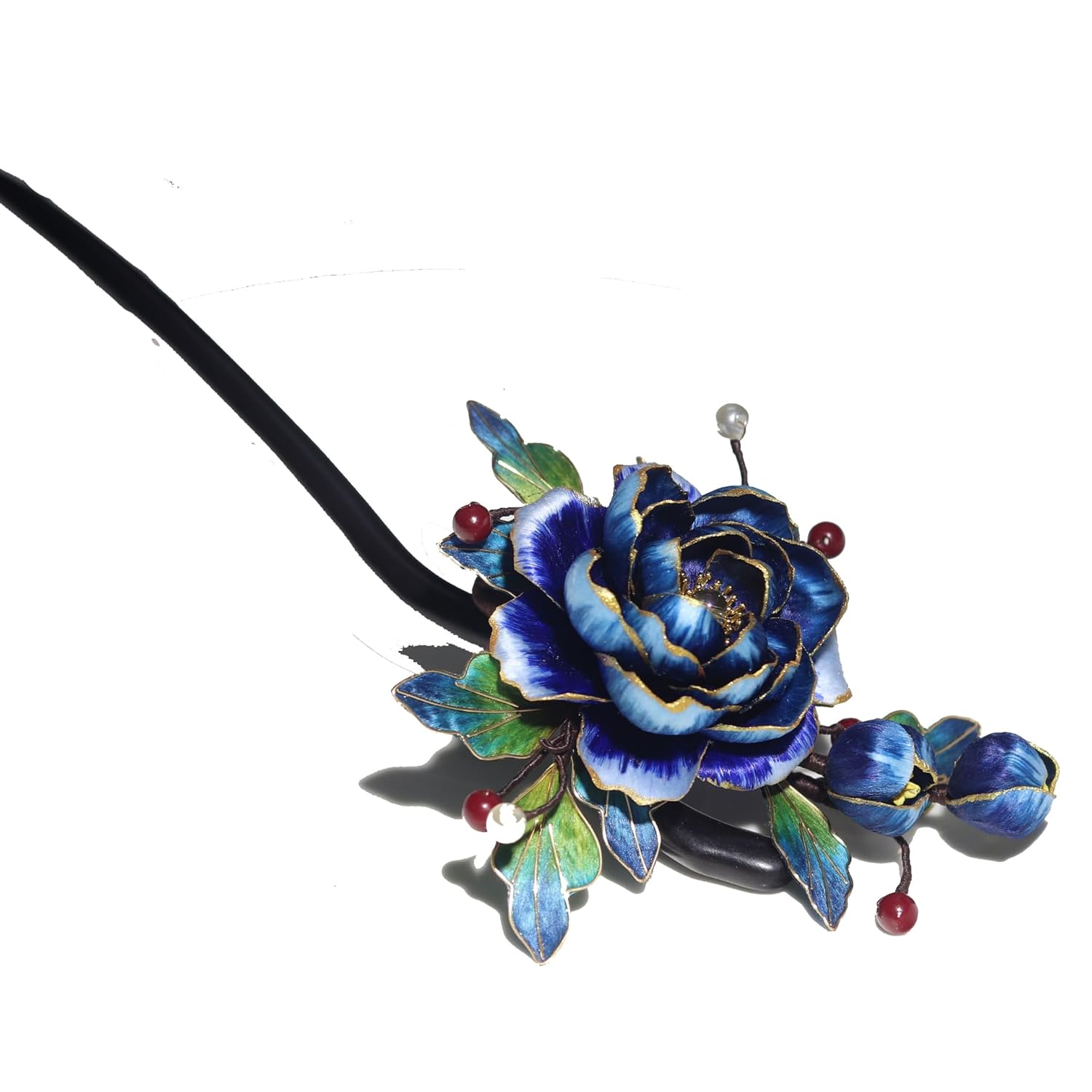 Handmade Mulberry Silk Petal Hairpin Velvet Blue Flower Headwear hairfork hat hair Headdress Accessories Ronghua Chinese Intangible Cultural Heritage 1X