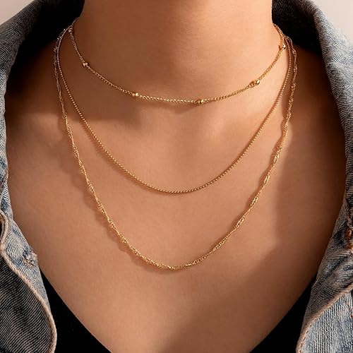 Miniatura 8 de CHESKY - Gargantilla de oro para mujer, chapado en plataoro de 14 quilates, gargantilla de cuentas satélite, delgada, de moda, collares de clip