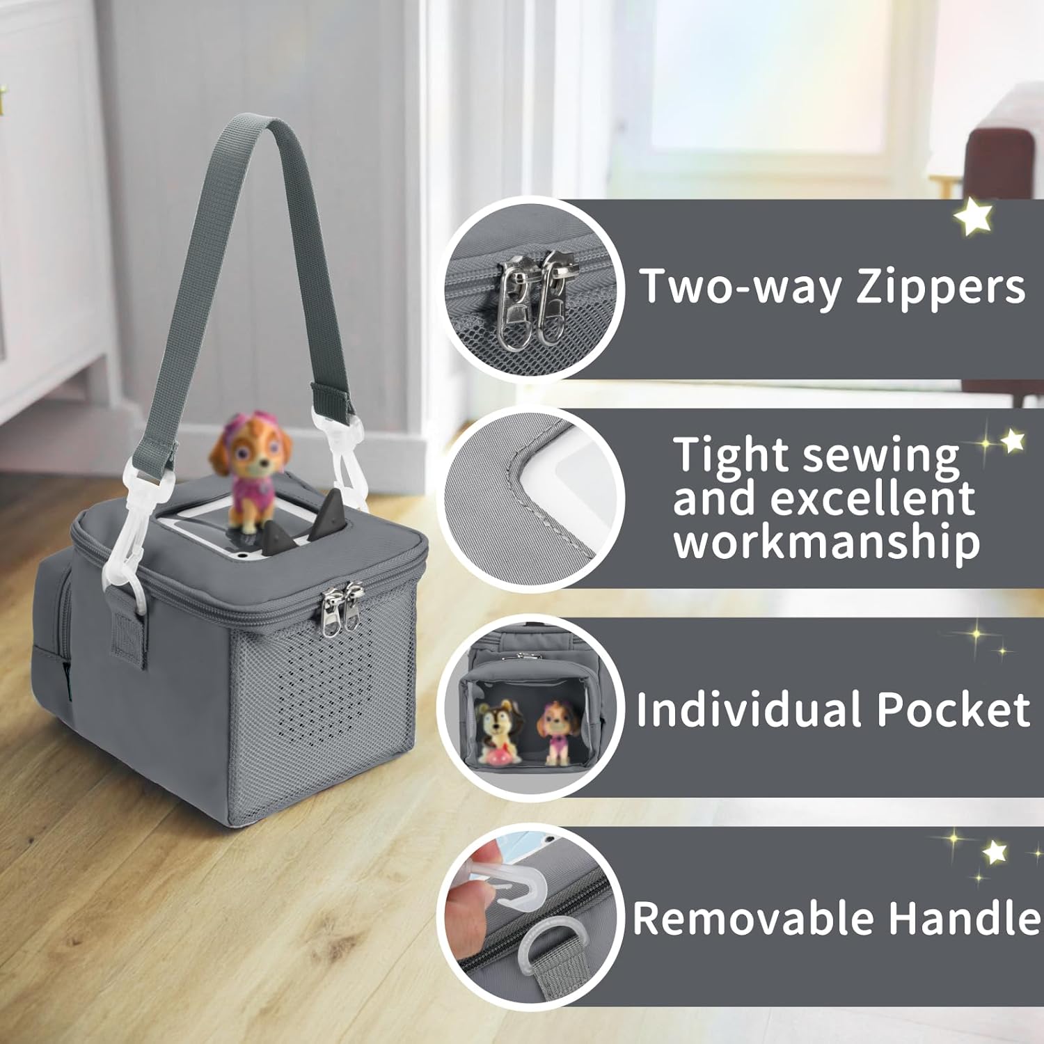 Beautyflier Carrying Case Compatible with Toniebox Starter Set and Tonies Figurines, Storage Bag Organizer for Toniebox 2 & Accessories, Tote Bag for Toniebox 1 Disney Tonies Figures (Gray) - Image 2