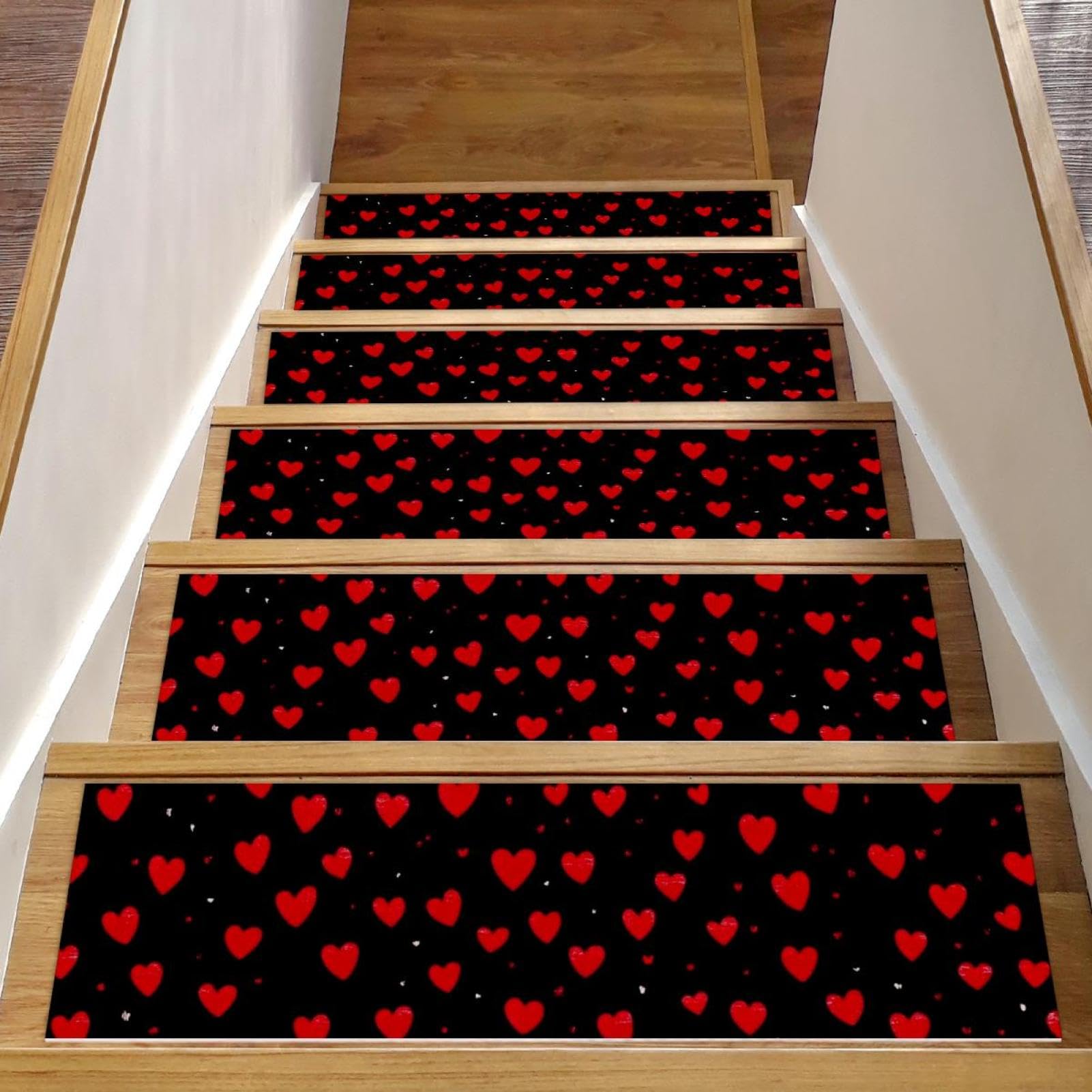 Tapis d'escalier antidérapants motif cœurs rouges pour le confort de vos animaux