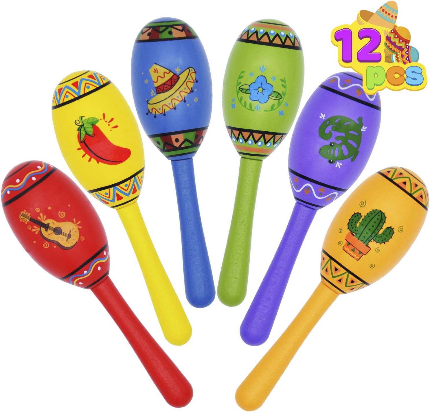 JOYIN 12 mini maracas de madera para fiestas mexicanas, recuerdos de fiesta del Cinco de Mayo, diversión musical, fiestas de cumpleaños, fiesta de