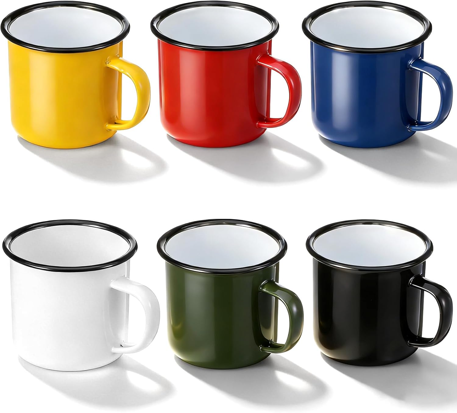 6 Pack Enamel Camping Mugs 12 oz Coffee Mugs with Handle 6 Colors Portable Camp Drinking Cups Bulk Vintage Metal Cups for Home Office Party Supplies