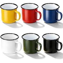 6 Pack Enamel Camping Mugs 12 oz Coffee Mugs with Handle 6 Colors Portable Camp Drinking Cups Bulk Vintage Metal Cups for Home Office Party Supplies