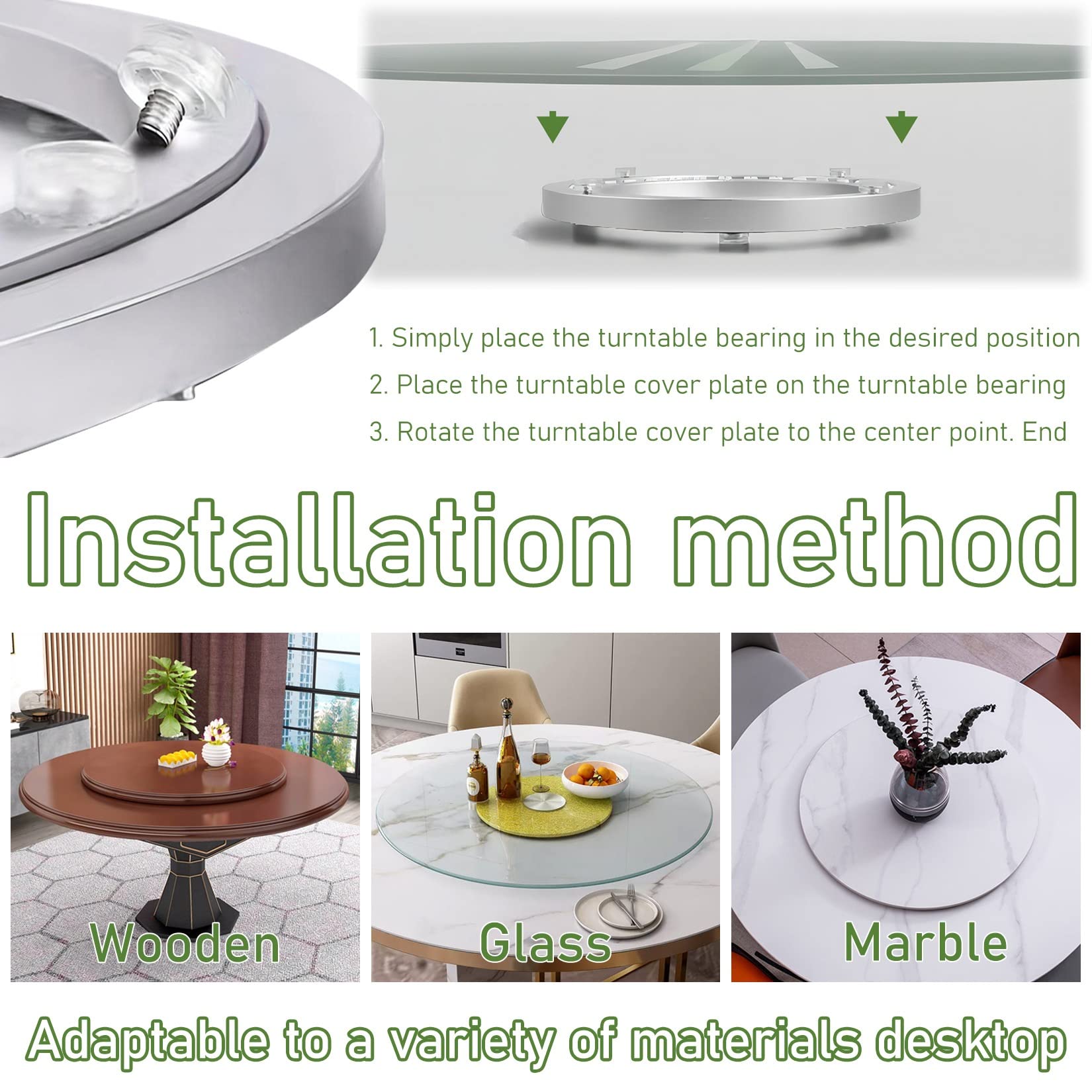 Cuscinetto for giradischi in lega di alluminio, cuscinetto a sfere for giradischi in lega di alluminio Base Lazy Susan, dimensioni multiple, argento(50 cm)